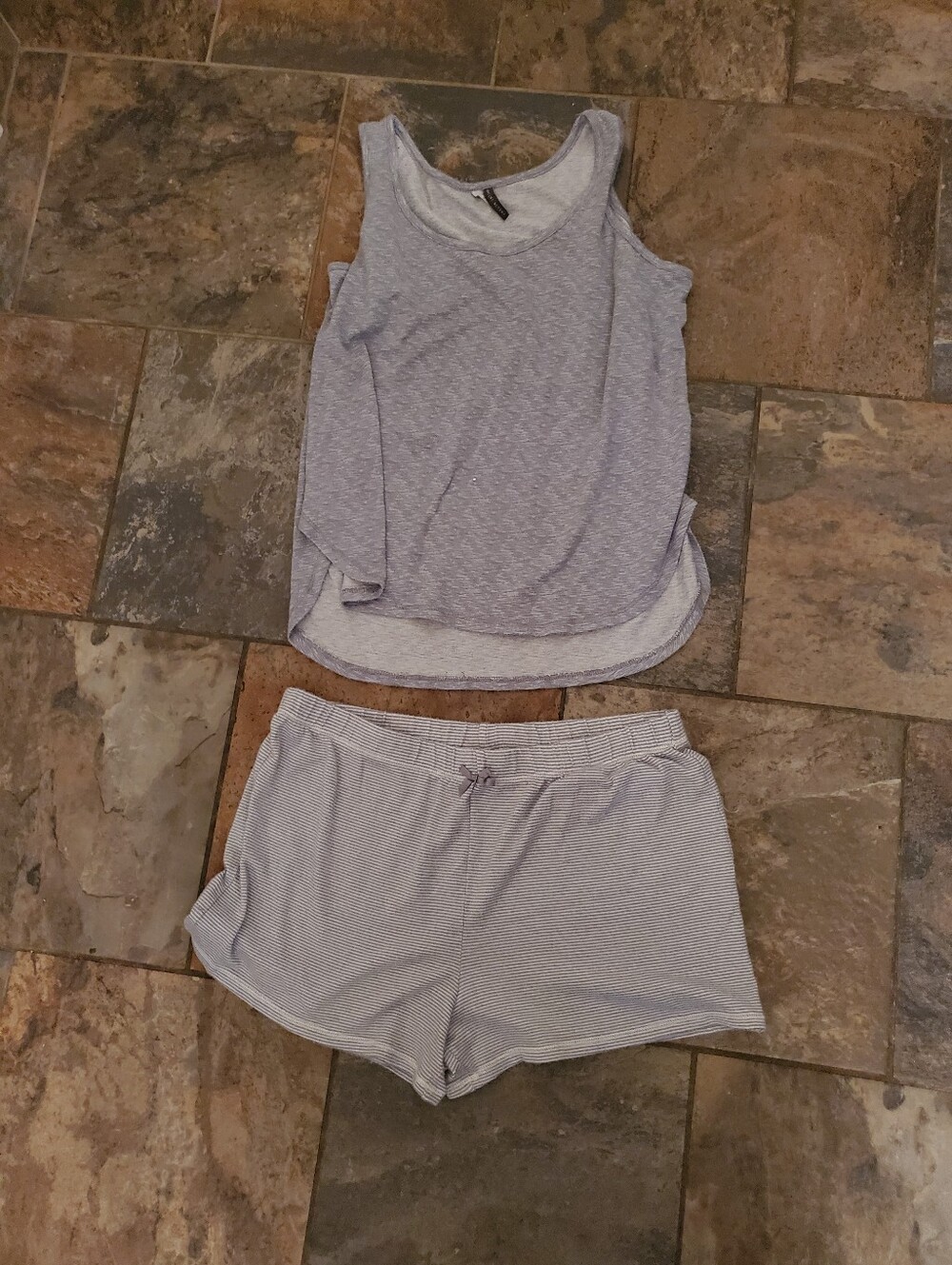 Jaclyn Intimates Women's Soft Light Gray Striped Tank & Short Sleep Set Medium
